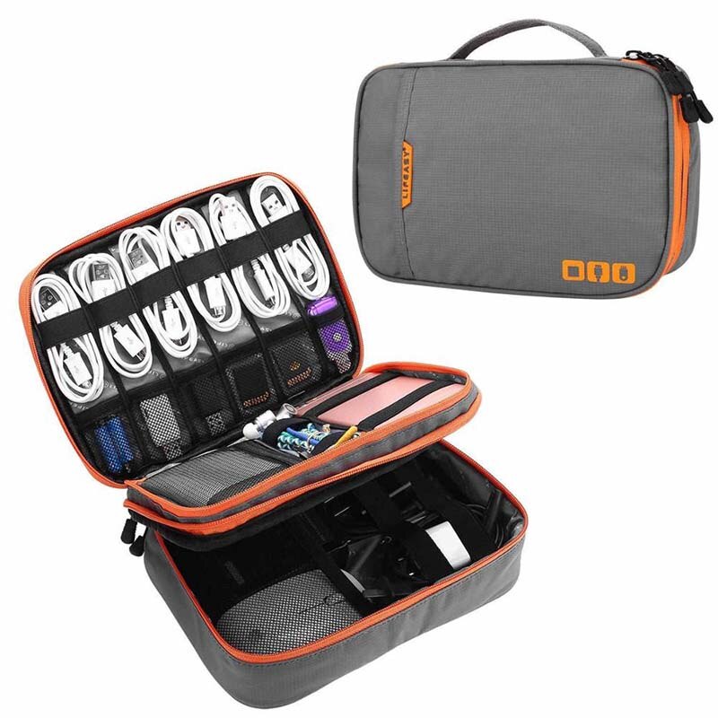 Doppellagiger organizer für elektronisches zubehör, aufbewahrungstasche, reisekabel-organizer, datenkabel-organizer, großes fassungsvermögen für ipads