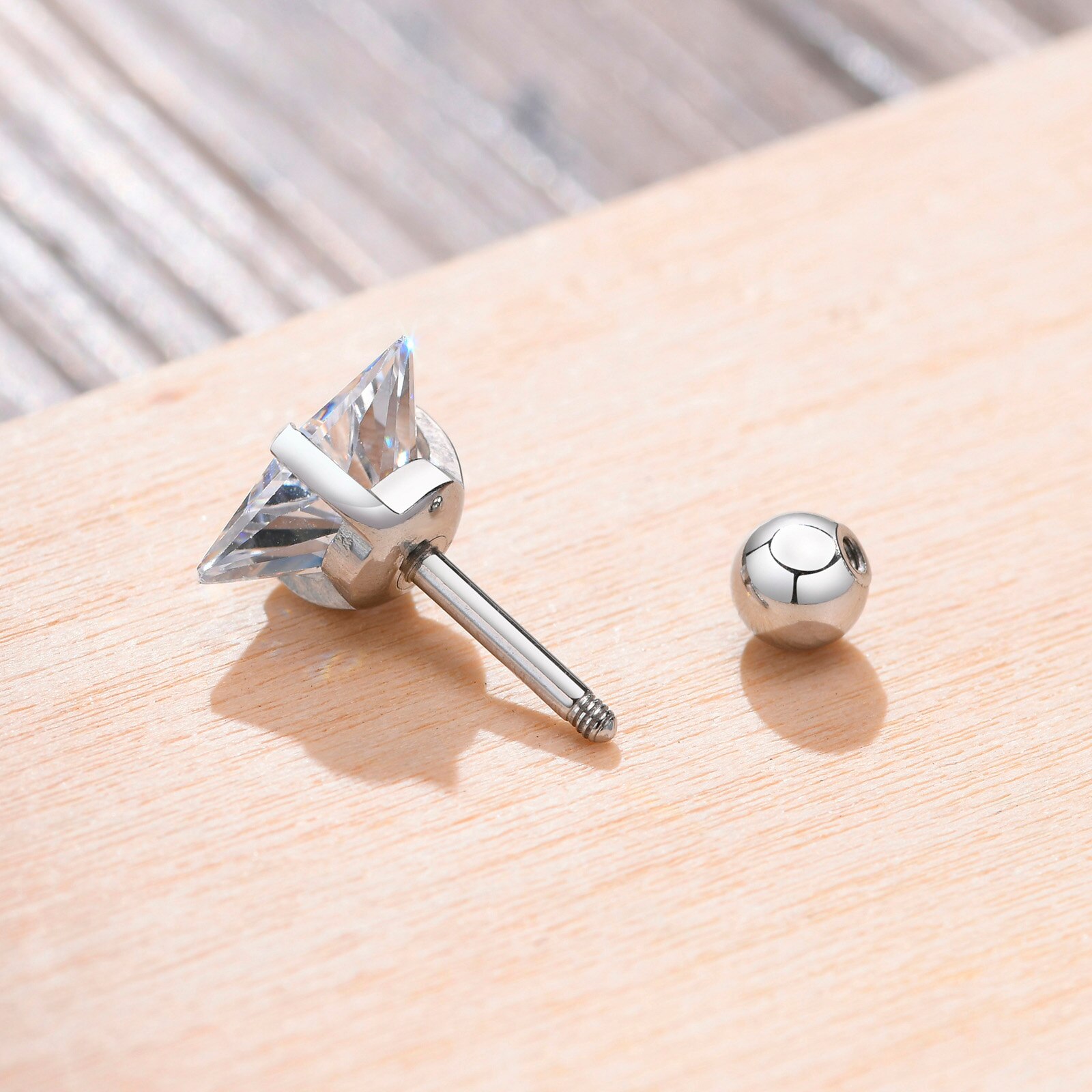 Small Triangle Stud Earrings in Stainless Steel, Cubic Zirconia, Geometric Minimalist