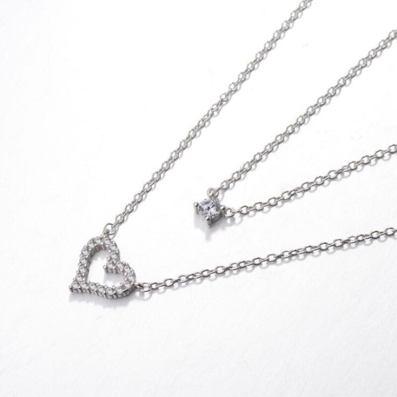 Popular Exquisite Simple 925 Sterling Silver Jewelry Necklace Double Love-shaped Female Necklaces H316