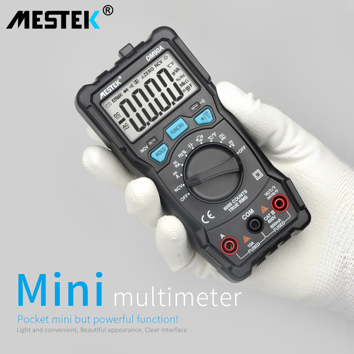 MESTEK DM90A 6000 Counts Auto-ranges True RMS LCD Digital Multimeter AC Voltage/Current Meter Capacitance Resistance Tester