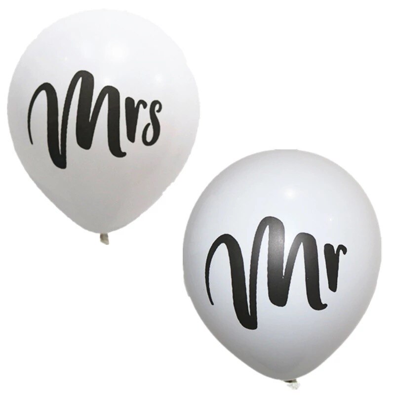 10/15 Stuks Ronde witte Print Mr & Mrs Latex Ballonnen Pailletten ballonnen Bruid om Liefde Engagement Kip Huwelijksviering decor Feestartikelen