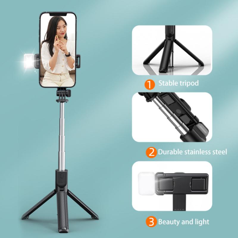 Bluetooth Wireless Selfie Stick Mini Tripod Extendable Monopod With Fill Light Remote Shutter For IOS Android Phone
