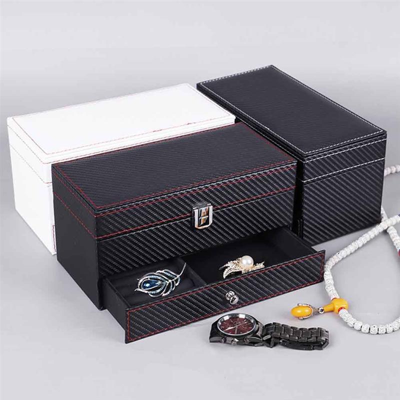 4-bit Box Watch Display Stand Double Drawer Jewelry Container Necklace Ring Storage Box Black