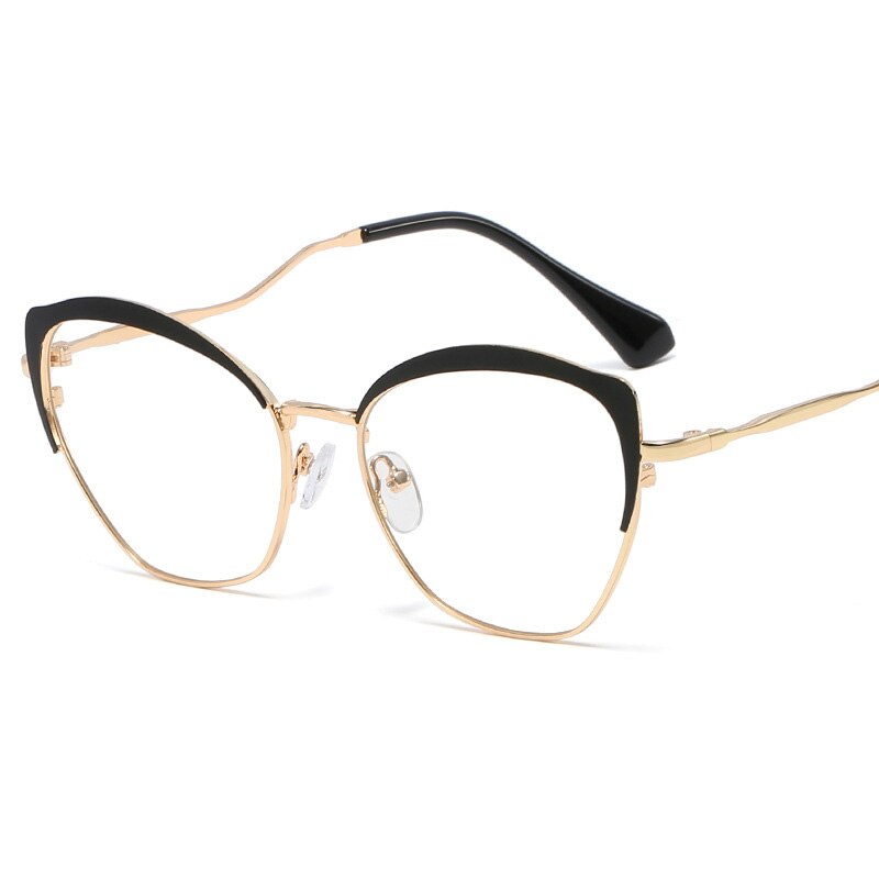 espejo plano de Metal de ojo de gato para mujeres de de lujo lente transparente óptica patas únicas Retro montura gafas miopía Oculos: 5