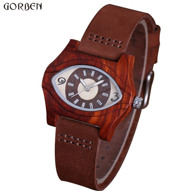 Nieuwste topmerk heren houten horloge unieke ogen wijzerplaat houten quartz horloges stijl leren band heren houten horloge: Horloge