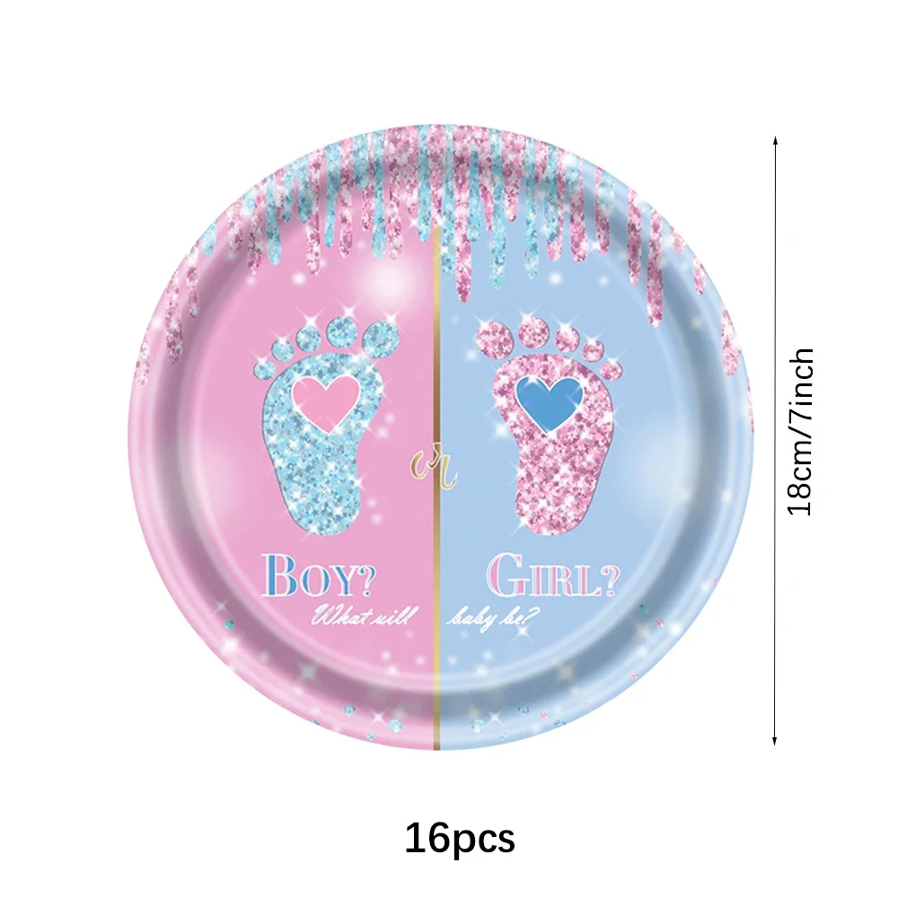 Kønsafsløring engangsservice dreng eller pige babyshower paptallerkener kopper dug servietter fødselsdagsfestpynt