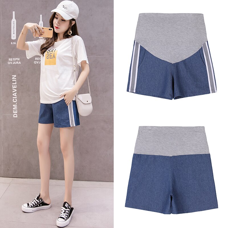 Kant Streep Capri Broek Elastische Taille Zomer Kleding Moederschap Korte Casual Broek Zwangerschap Kleding Moederschap Kleding 0012