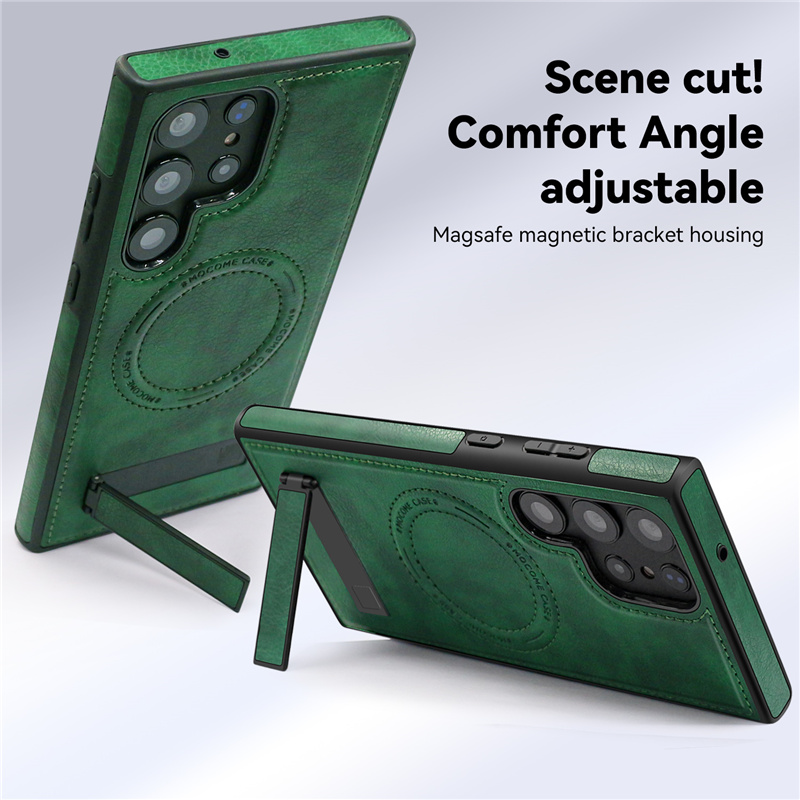 Coque de téléphone en cuir avec support de luxe, étui arrière de chargement sans fil Ultra magnétique pour Magsafe Samsung S22 S23 Plus S24 S25
