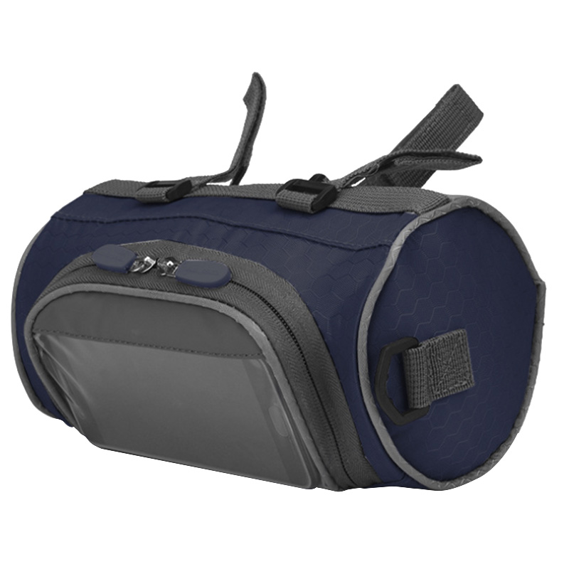 Aanpasbare mountainbike fietstassen fietstassen touchscreen fietsen telefoon tas geval racefiets voorbuis stuur cilindertas: Blauw