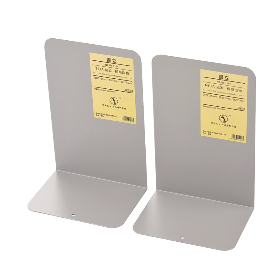 1 Pair L-shaped Metal Bookends Heavy Duty Book Ends Book Holder Stand Desk Organizer Bookshelf Shelves with Anti-slip Pads: Grey