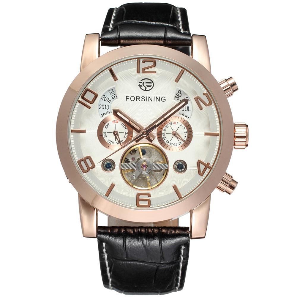 Forsining Tourbillion Mode Wave Zwart Gouden Klok Multifunctionele Display Mens Automatische Mechanische Horloges Top Luxe: 4