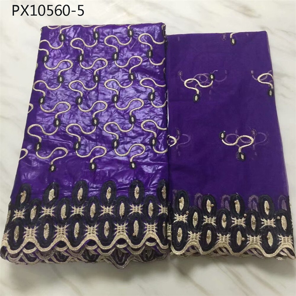 Goed verkopende perzikkleurige borduurstof van katoen, 5+2 meter, bazin riche-stof, nigeriaanse stof: 5