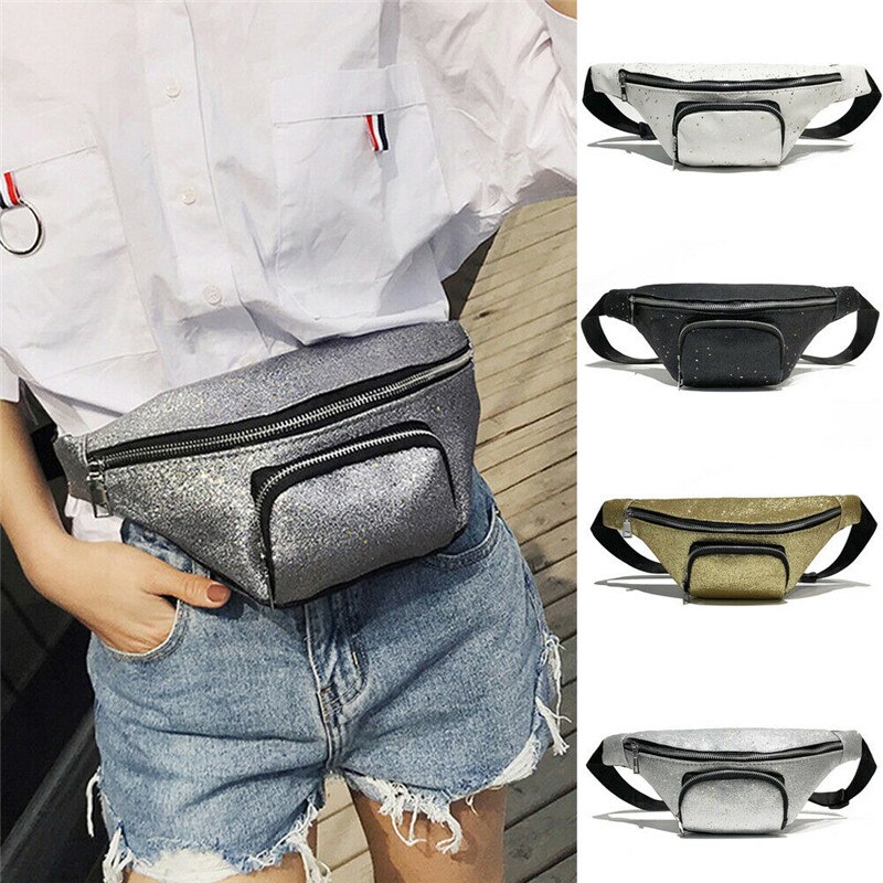 Women's Waist Fanny Pack - Sequin Travel Hip Bum Bag - Small Purse Chest Pouch - Crossbody Shoulder Bag