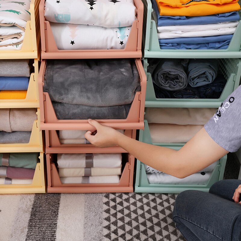 Detachable Clothes Organizer Wardrobe Partition Board Rack Drawer Clothes Storage Box Bedroom Multi-Layer Stackable Storage Rack