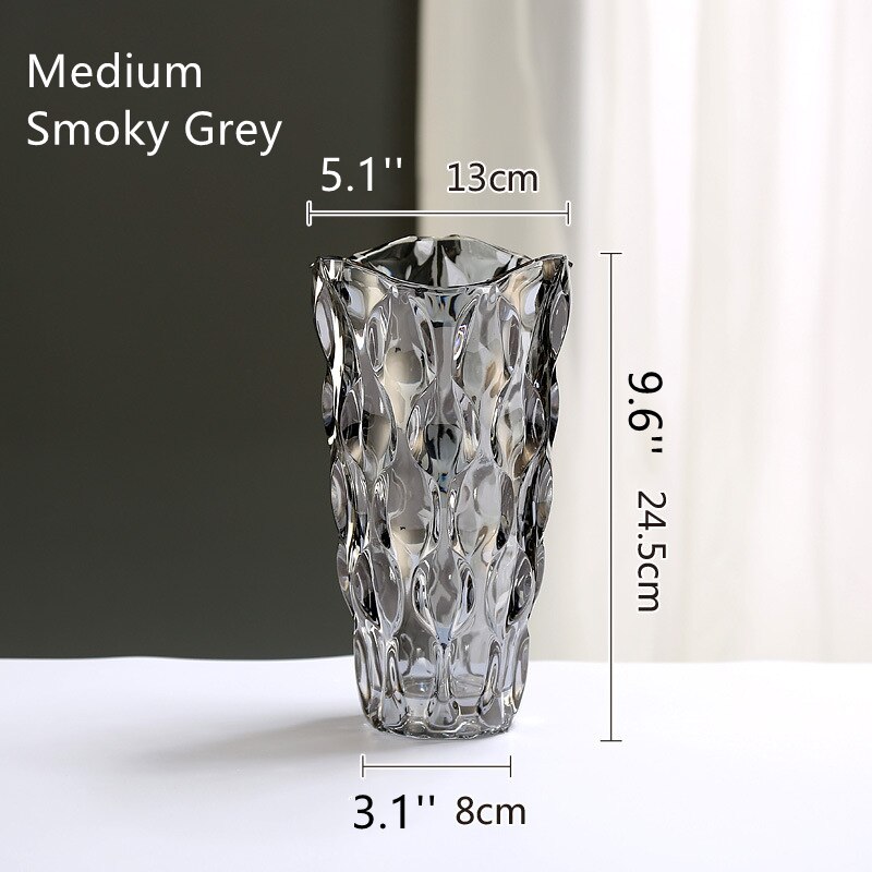 Bohemian Stijl Glazen Vaas 24.5Cm Grote Kristallen Vazen Voor Bloemstuk Voor Thuis Woonkamer Badkamer Keuken Tafelblad Decor: Grey 24.5cm