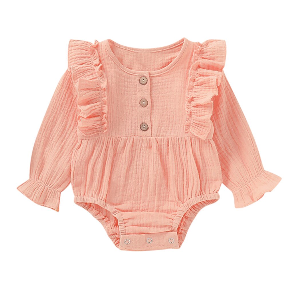 Infantil bebê bodysuit meninos & meninas macacão de manga longa sólido impressão babados macacão roupas da criança do bebê macacão outfits: Rosa / 18 m