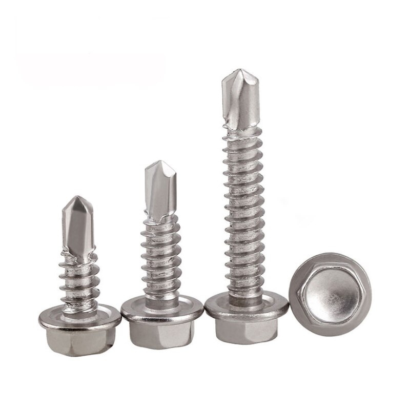 10pcs Self-Drilling Screws 410 Stainless Steel Hex Head Tapping Screw Screws for Attaches Sheet Metal Steel or Steel to Metal
