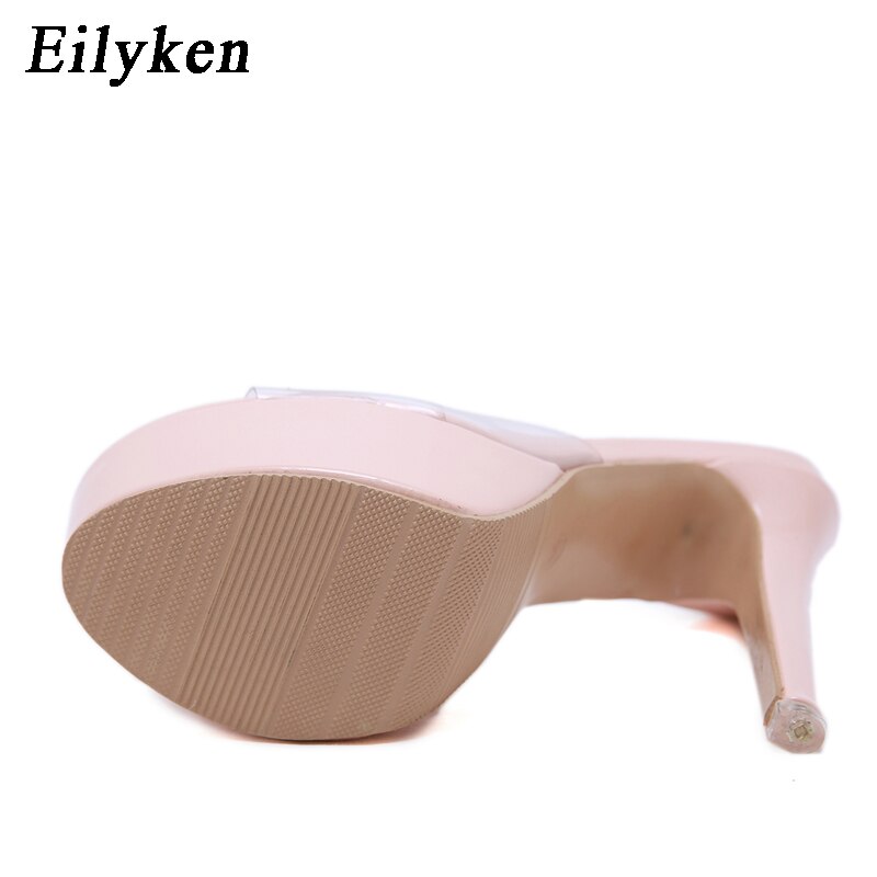 Eilyken höga klackar tofflor kvinna peep toe transparent pvc slides skor kvinnliga mulor platåskor kvinnor