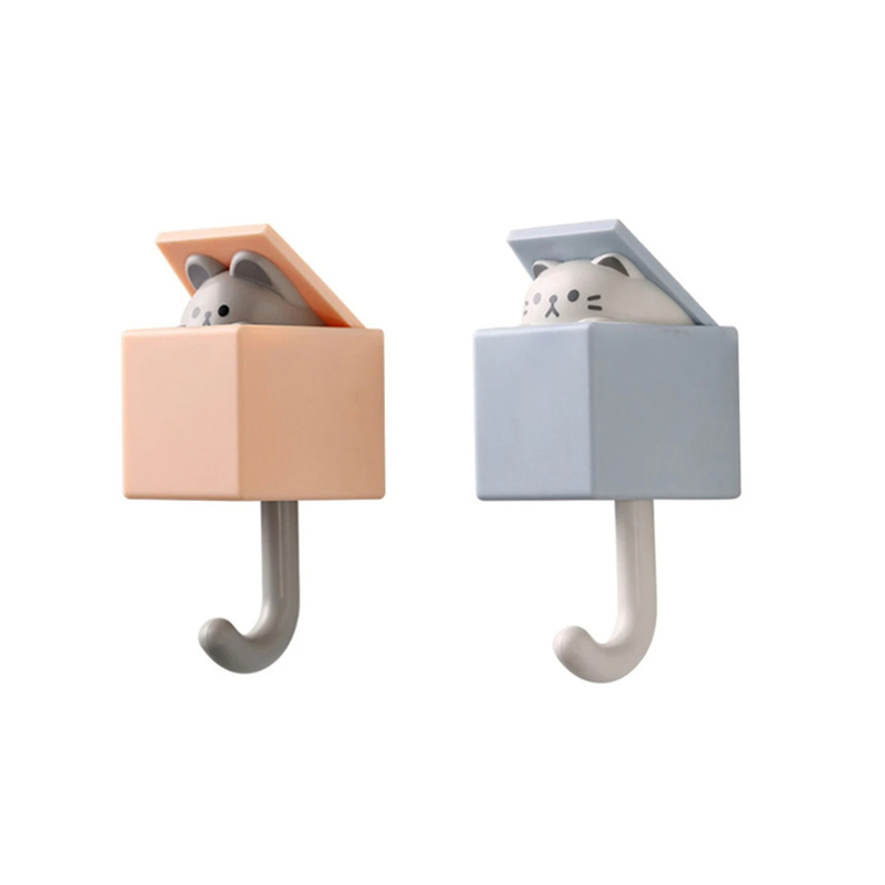 Cartoon Cat Hook Self Adhesive Dormitory Bedroom Door Hangers Hooks Key Umbrella Towel Cap Coat Rack Wall Animal Decoration Rack: Ivory
