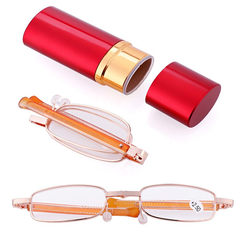 Draagbare Pocket Folding Unisex Vrouwen Mannen Gouden Frame Leesbril Met Clip Aluminium Case Voor Lezen Case + 1.0 ~ 4.0 Sterkte