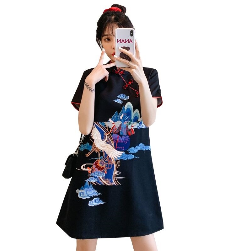 Ladies Dresses Traditional Chinese Dress Qipao Robe Vintage Femme Cheongsam Plus Size Summer Clothes 11208
