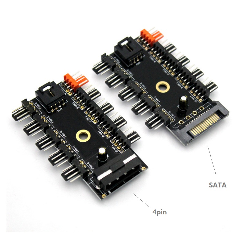 12V 10 Way 4pin SATA IDE Fan Hub Speed Controller Regulator For Computer Case With PWM Co