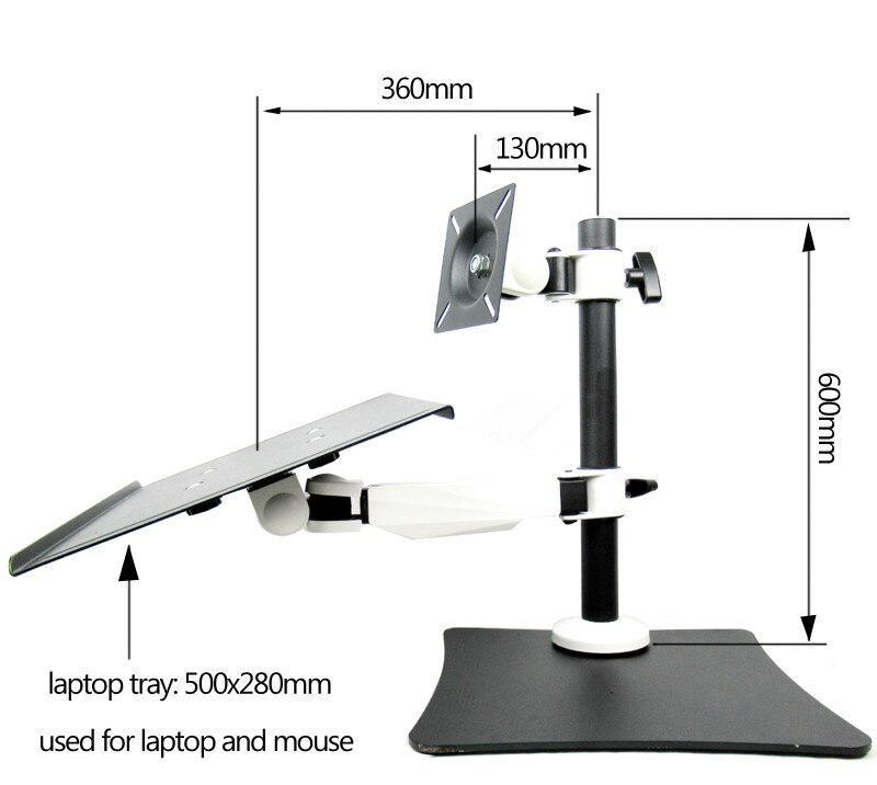 60CM high 10kg big metal base 10"-17" normal lcd monitor mount desk stand+ laptop bracket holder with mouse tray mount: LP120M