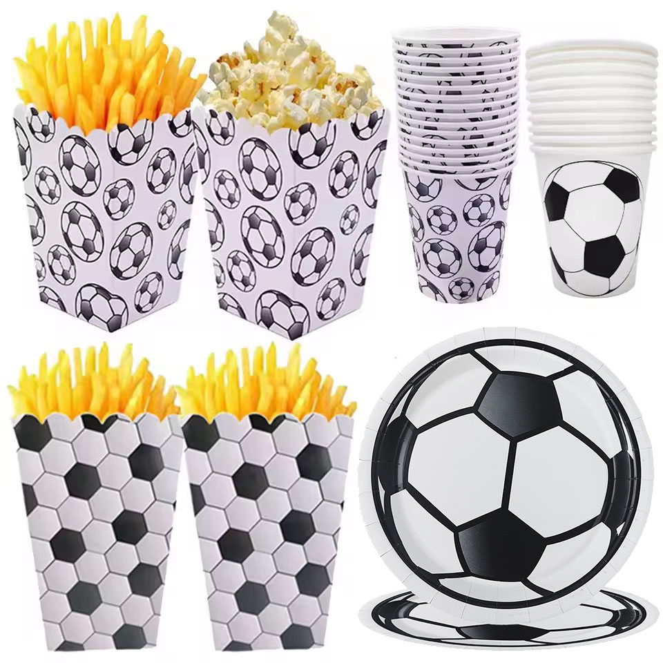 Soccer Ball Popcorn Box Paper Plate Cup Napkin Tablecloth Football Theme Disposable Tableware Sport Boy Birthday Party Decoratio