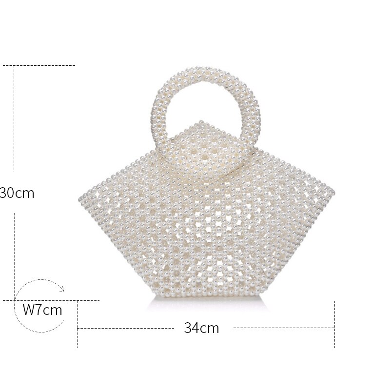 Hollow Out Pearl Handbag Women Luxury Hand Woven Top Handle Big Pentagon Tote Evening Clutch Bags Female Exquisite Dinner Bag