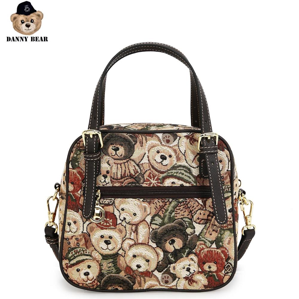 Danny Bear Vintage Tas Bear Gedrukt Vrouwen Handtas Stof Materiaal Causale Zachte DBTB9915002-032