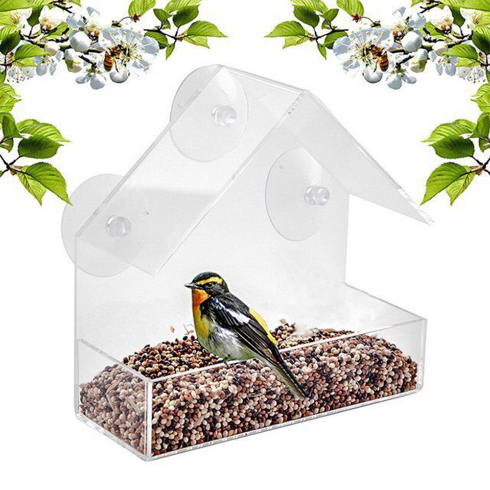 Bird Feeder Acrylic Transparent Window Viewing Bird Feeders Tray Birdhouse Pet Birdhouse Suction Cup Mount House Type Feeder