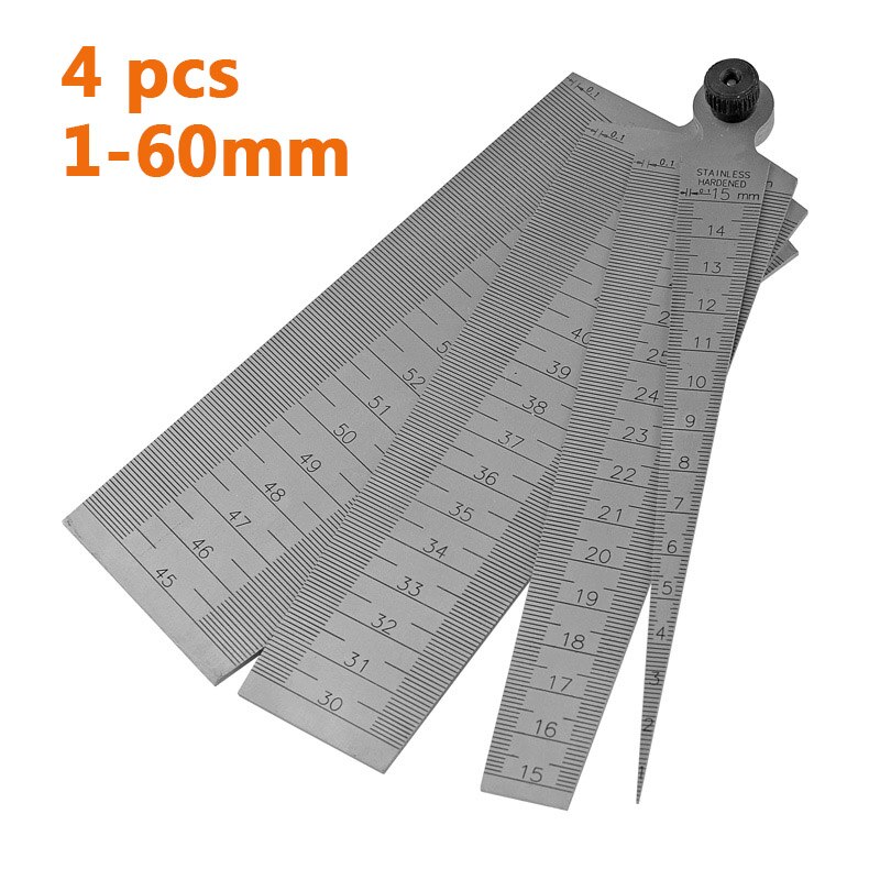 SONGJIATE stainless steel gap ruler straight steel ruler tapered ruler aperture gauge: 4 pcs 1-60mm