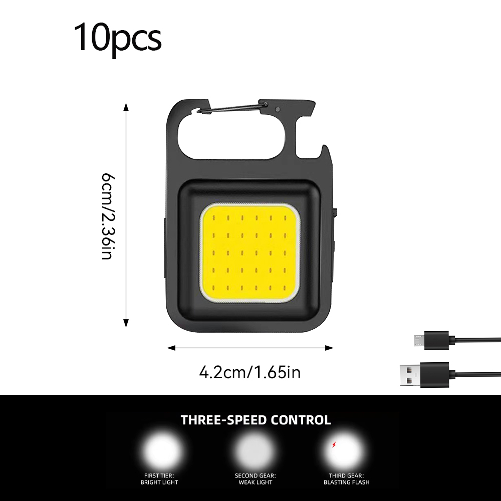 1pc/2pcs cob chaveiro luz de trabalho lanterna chaveiro luz de emergência, abridor de garrafa, mini lanterna com base magnética: Cáqui