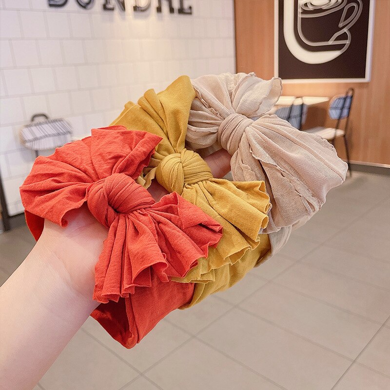 3 Stks/set Baby Hoofdband Big Bows Pasgeboren Hoofdbanden Hoofdbanden Voor Meisjes Effen Kleur Kids Baby Tulband Baby Haar Accessoires