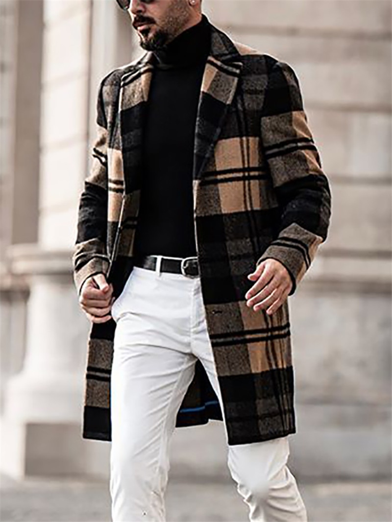 Winterjassen voor heren, wollen geruite jassen met lange mouwen, fleece jassen voor heren, streetwear, lange trenchcoats, bovenkleding