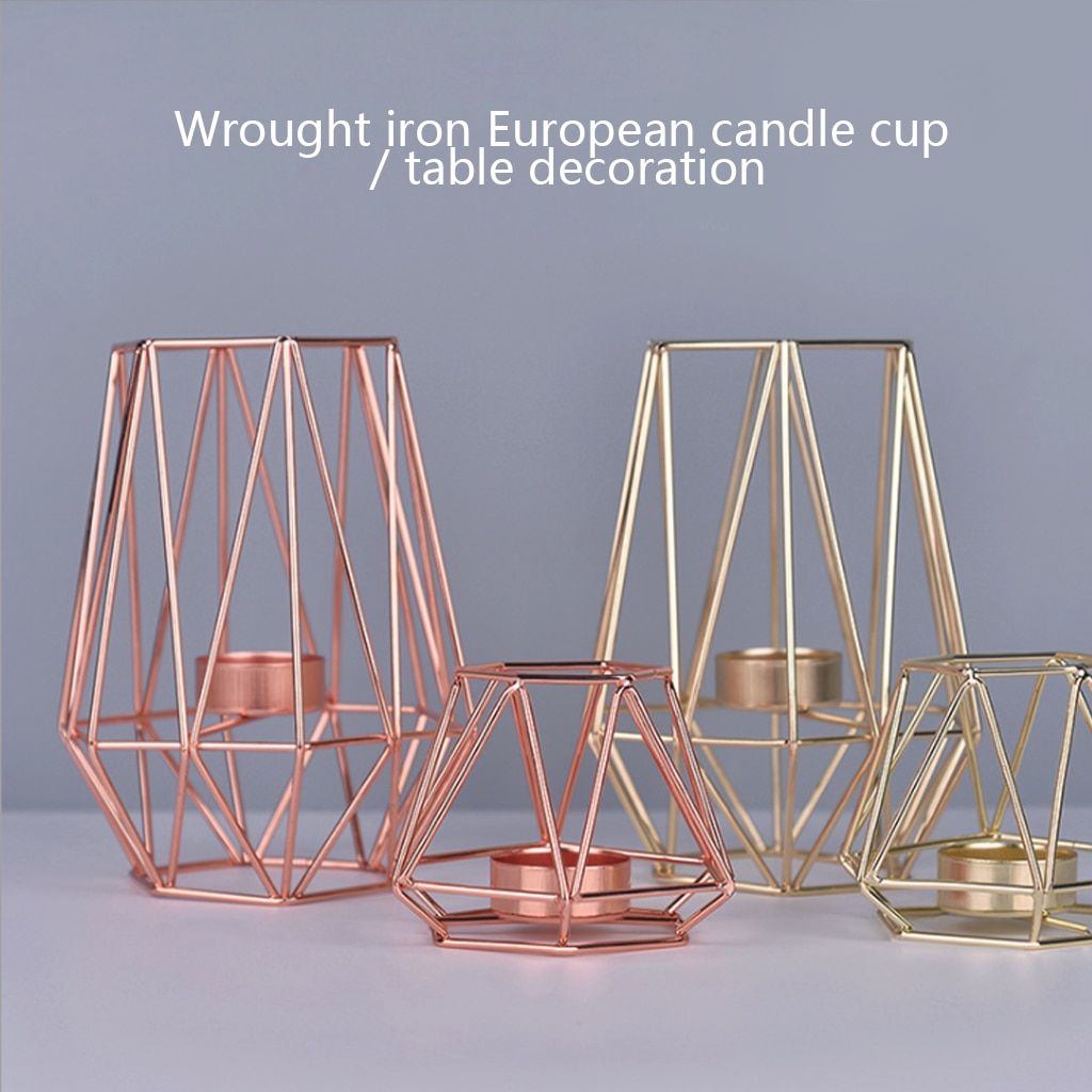 Metall ljushållare rosé guld nordisk geometrisk järn ljusstake vägg bord prydnader heminredning romantisk alla hjärtans dag