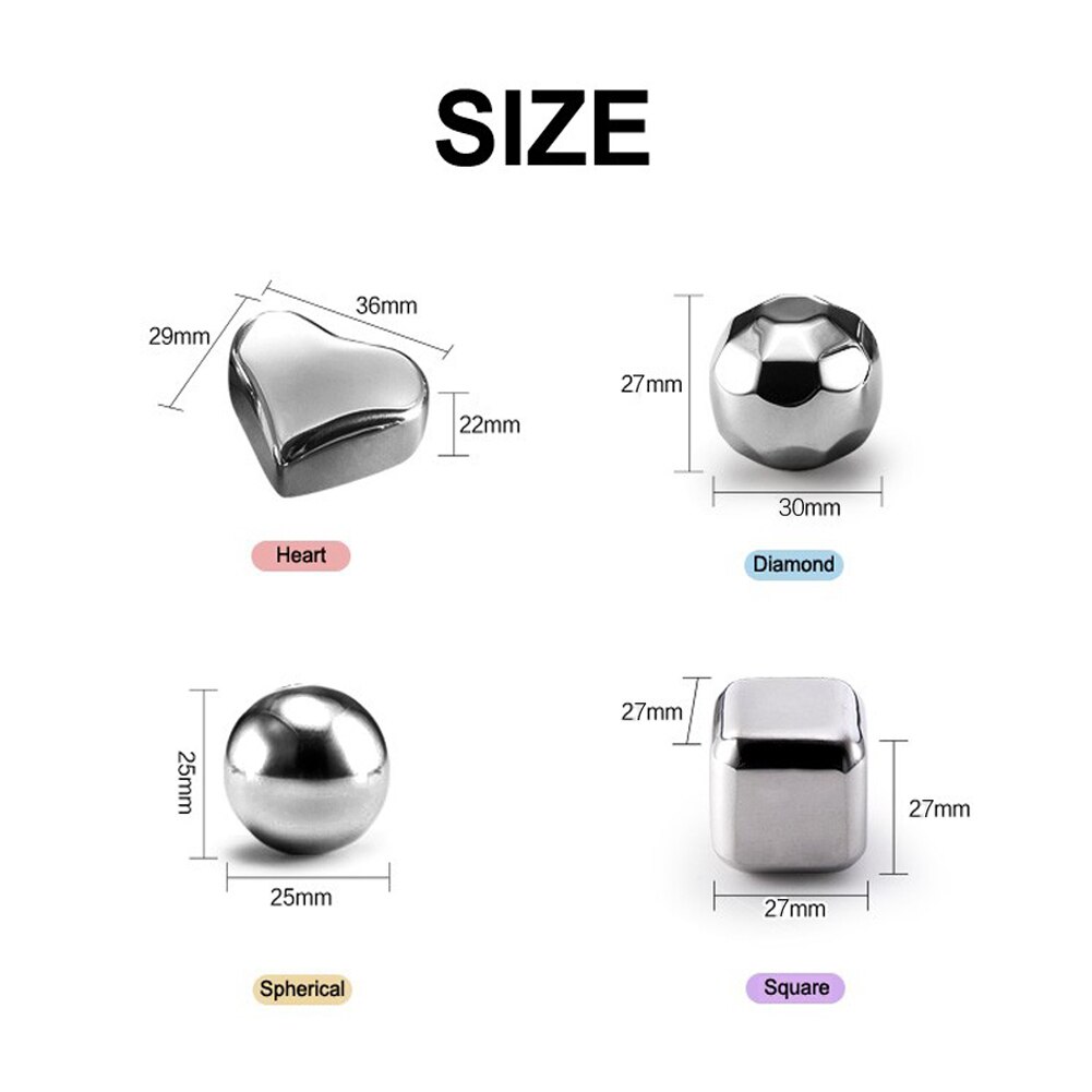 Reusable Stainless Steel Whiskey Stones Ice Cubes Wine Chillers Drinks Cooler Champagne Whiskey Bar Accessories Home Bars