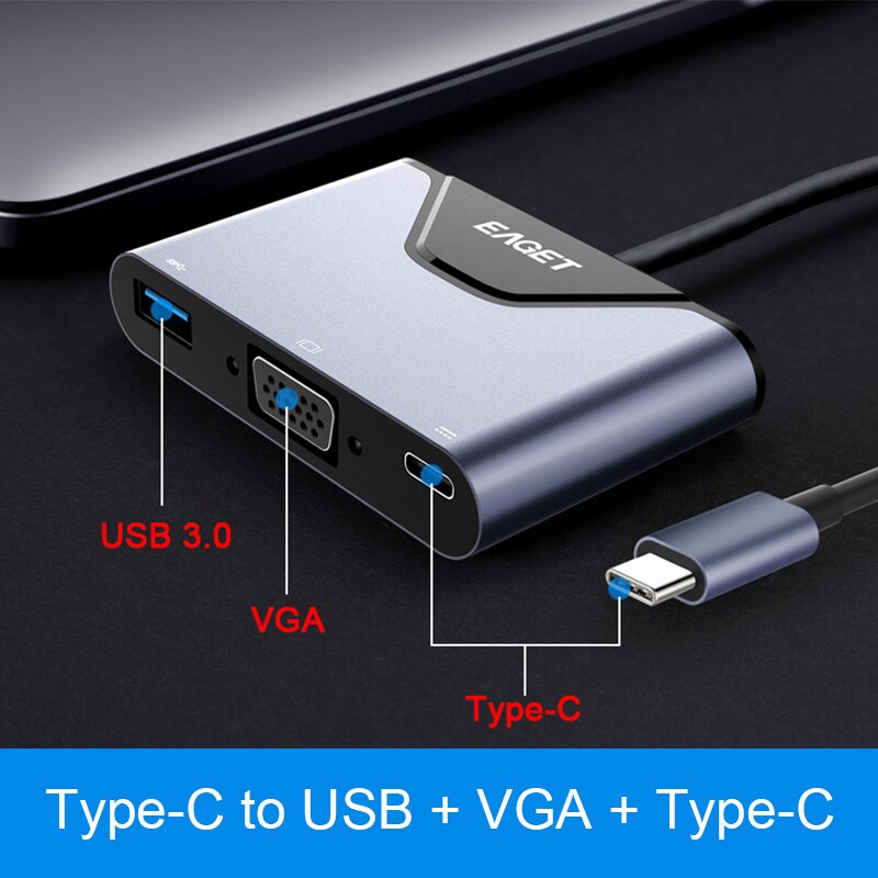 Eaget  ch06 -monitoimimuunnin, vga-liitäntä tv-projektorin näyttö, usb 3.0 -liitäntä u-levyhiiri, c-tyypin lataus macbook
