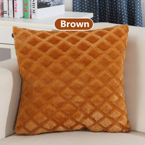 1Pcs 43*43cm Plaids Pattern Soft Short Velvet Throw Pillow Cushion Cover Seat Car Home Sofa Bed Decorative Pillowcase 40059: Khaki