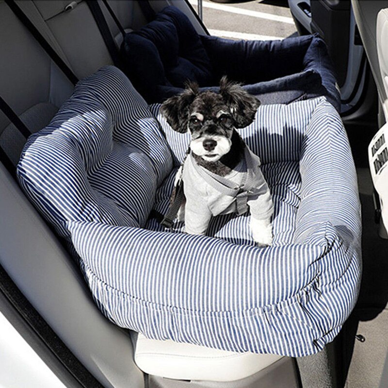 Multifonctionnel transporteur pour animaux de compagnie rehausseur lit de luxe chien voiture épaissir siège couverture matelas pour voyage extérieur intérieur chien lit: Type B-Blue stripe