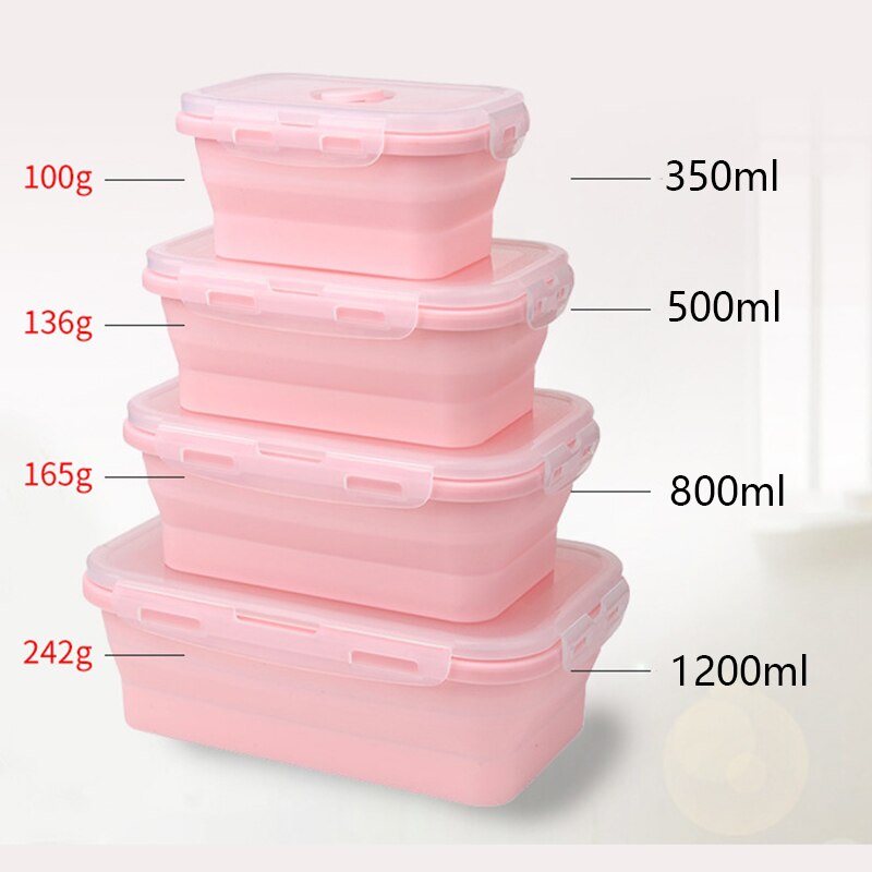 1200Ml Siliconen Opvouwbare Lunchbox Inklapbare Voedsel Container Bento Bpa Gratis Microwavable Draagbare Picknick Rechthoek Doos