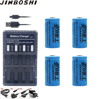 16pcs Rechargeable 3.7V Li-ion 16340 Batteries CR123A Battery For LED Flashlight + Charger For 16340 CR123A 14500 18650 Battery: 4X B and Charger