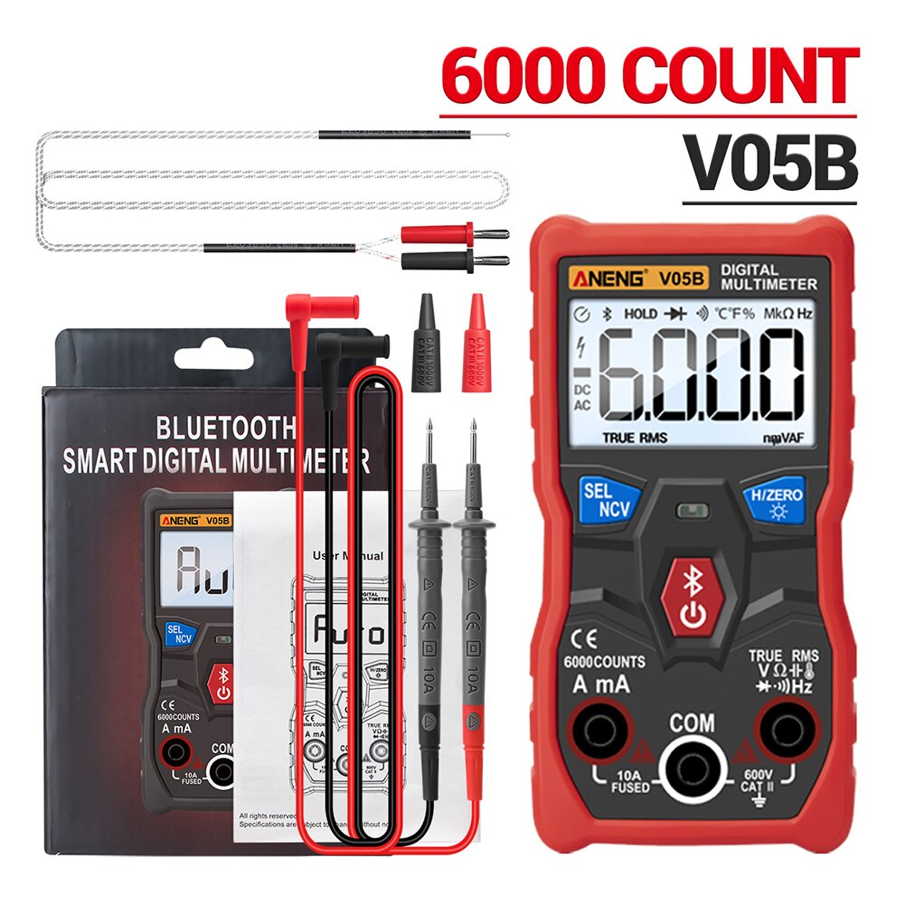 Electrical Instruments Current ABS Digital Multimeter Resistance Analysis Voltage APP Control Handheld Tester Bluetooth Wireless: Red