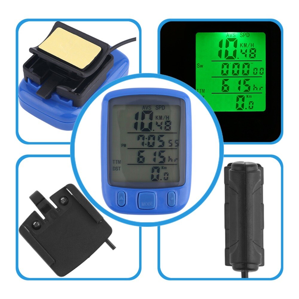 1 pc SunDing SD 563B Wasserdicht LCD Anzeige Radfahren Fahrrad Fahrrad Computer Kilometerzähler mit Grün Hintergrundbeleuchtung