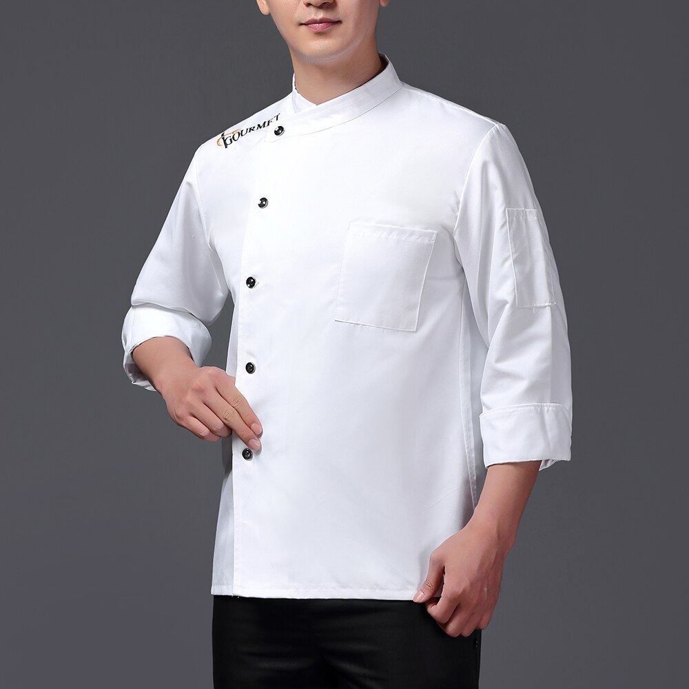 High unisex casual chef jacket single-breasted stand-up collar kitchen catering restaurant service work uniform wholesal: White chef suit / M