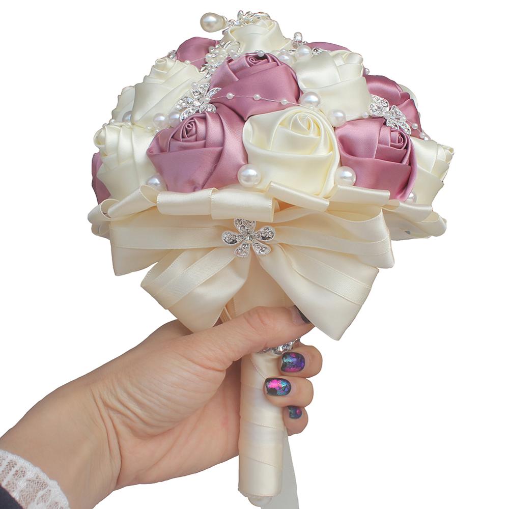 WifeLai-A Handmade Rose Satin Wedding Bridal Holding Flowers Luxury Wedding Bouquets Crystal Wedding Flower Bouquet W1727A