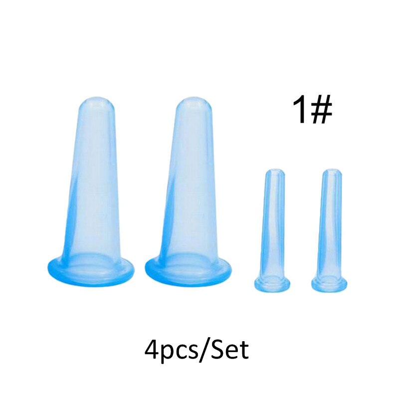 4 Stuks Siliconen Cupping Cup Vacuüm Gezicht Massage Cup Gezicht Lichaam Cupping Zuignappen Facial Been Arm Ontspanning Gezondheidszorg tool: 4Pcs Blue