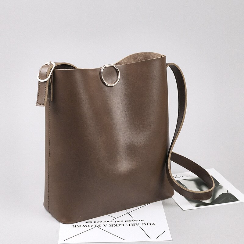fest Farbe groß Tasche Frauen's Winter Stil cool unterschiedlich Größe Taschen Pu Eimer Tasche lässig Crossbody Tasche: kaffee farbe