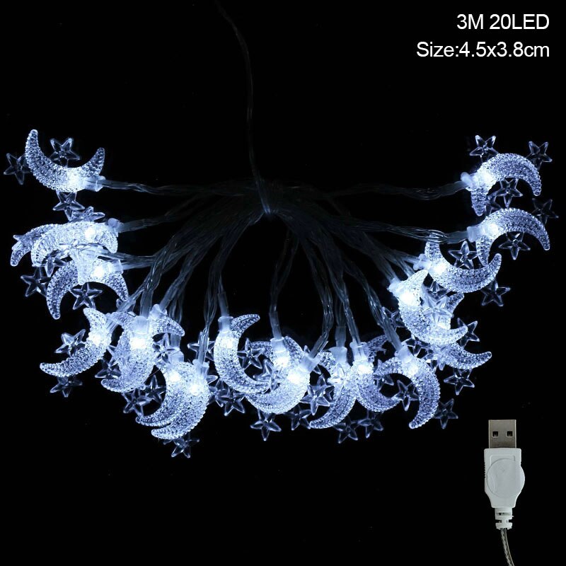 Moon Star LEd Light String Eid Mubarak Decoration for Home Ramadan Kareem Muslim Islamic Decor Hajj Mubarak Eid Al Adha: 3M 20LED F