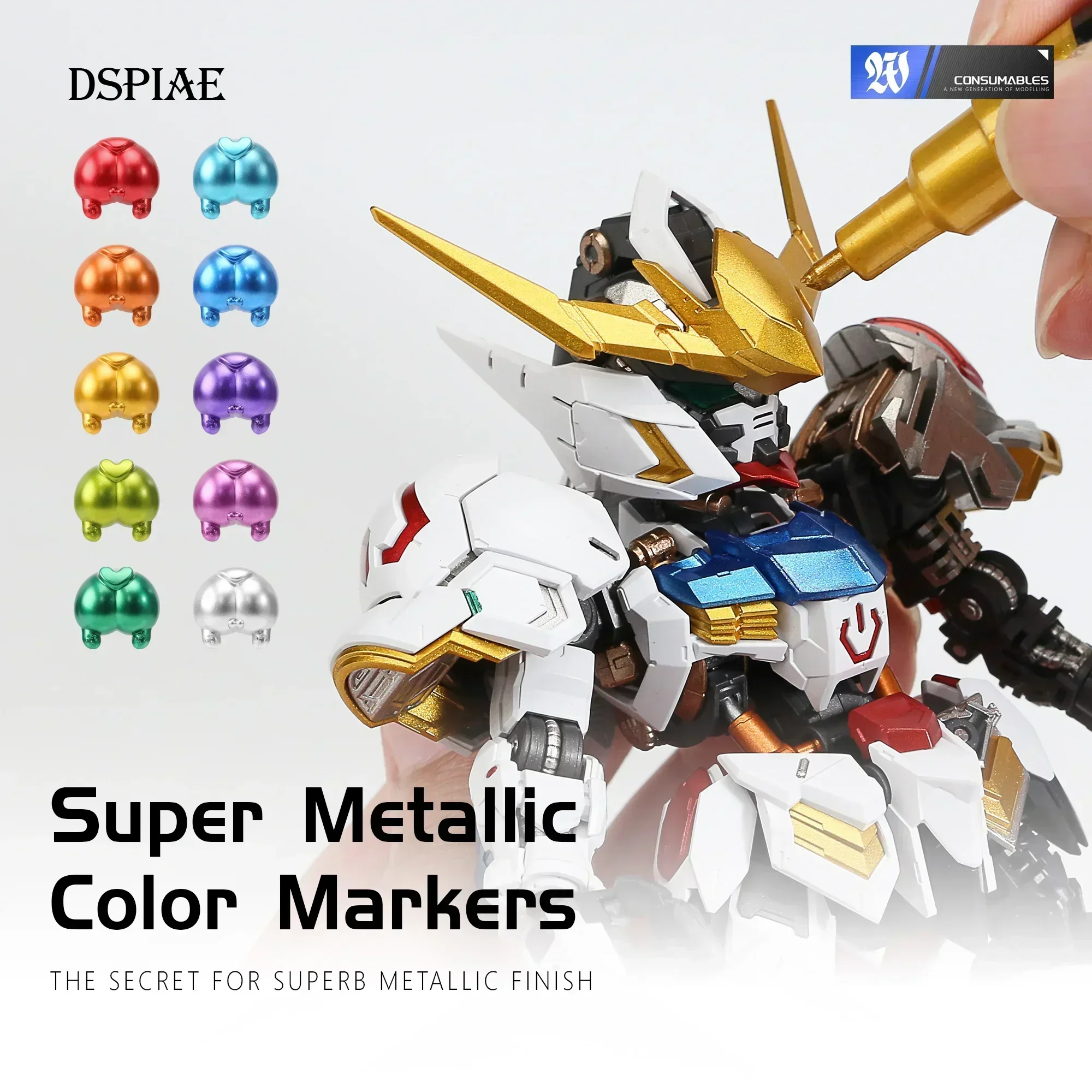 DSPIAE MKA-Stylo pinceau super métallique pour modèle Gundam Mech, 12 couleurs, tête souple à base d'eau, respectueux de l'environnement exécutif